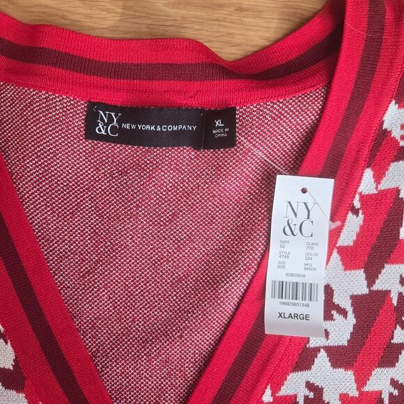 NWT NY & Co Womens Red Houndstooth Knit Dress Size XL Old Money Preppy Workwear - Picture 8 of 12